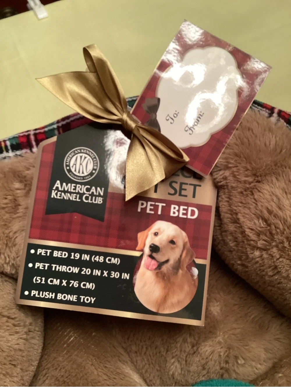 American Kennel Club Pet 3 Piece Christmas Holiday Plaid Bed Gift Set NWT